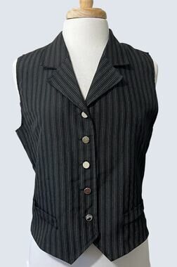 Y2K 90s Star CCC Vintage Pinstripe Vest Top Dark Academia Corporate Goth Large